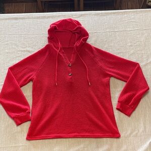 Red Hooded Women's Thermal Sweater